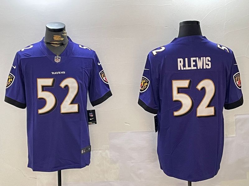 Men Baltimore Ravens 52 R.Lewis Purple Second generation 2024 Nike Limited NFL Jersey style 1